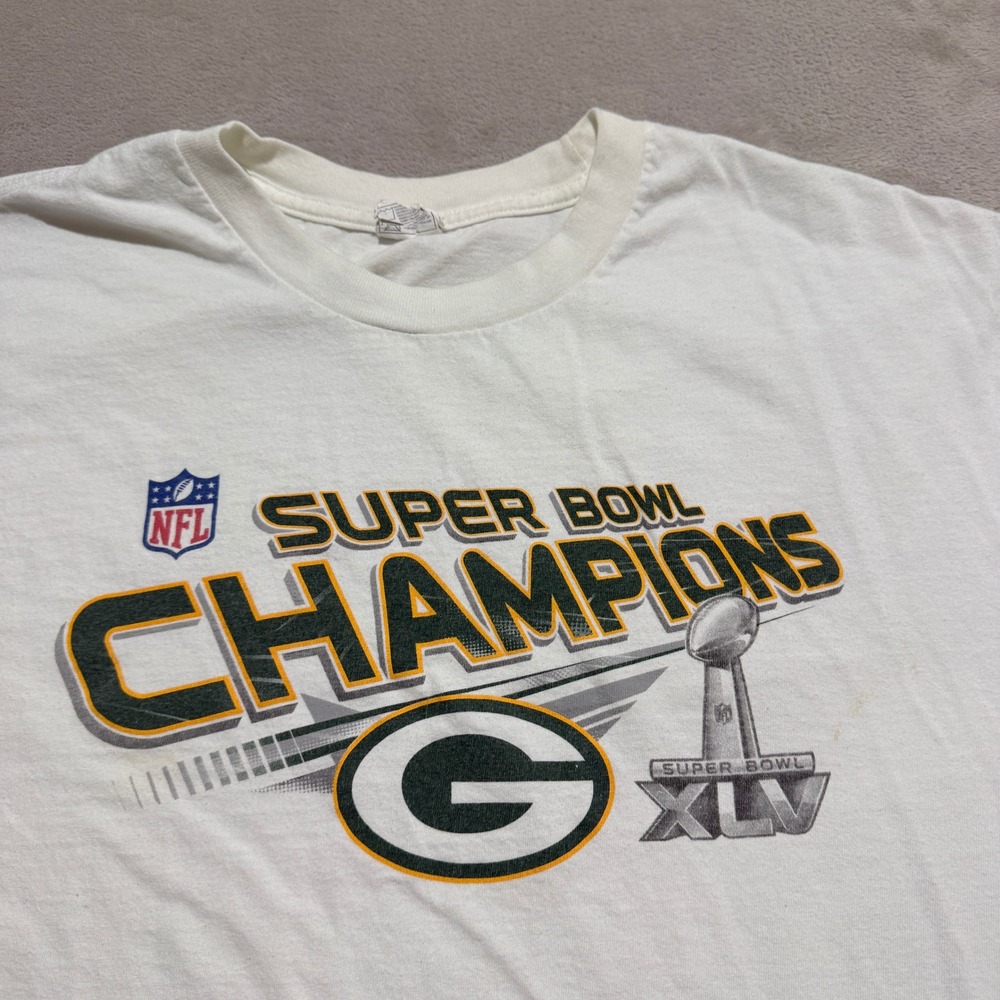 VTG Green Bay Packers T Shirt Super Bowl XLV Champions Mens XL White NFL Alstyle - Picture 4 of 11